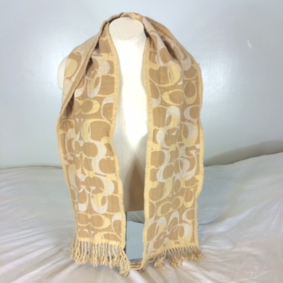 New COACH Scarf Tan and Cream - Picture 1 of 8